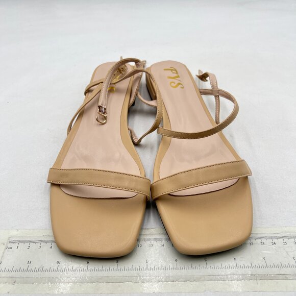 FYS Nude Square Open Toe Sandals Low Heel Strappy Slingbacks Comfy Summer Shoes - Picture 3 of 8